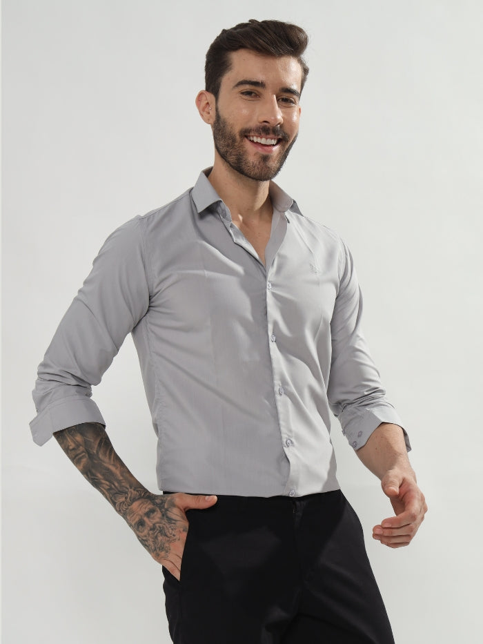 SATIN STRETCH SHIRT OXFOM - GREY