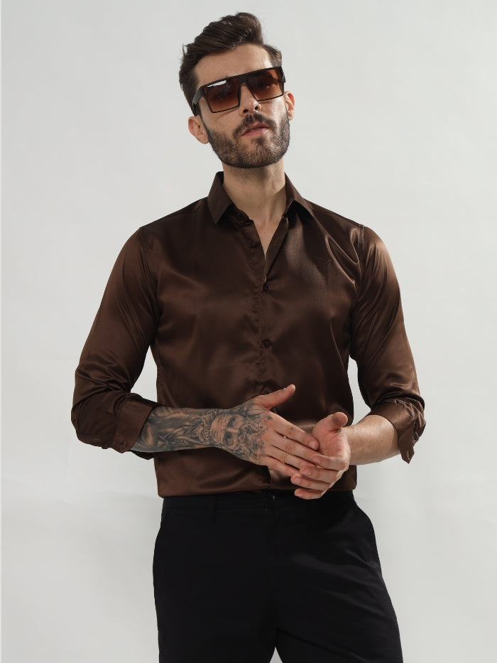 SATIN STRETCH SHIRT HOLAND - RUST