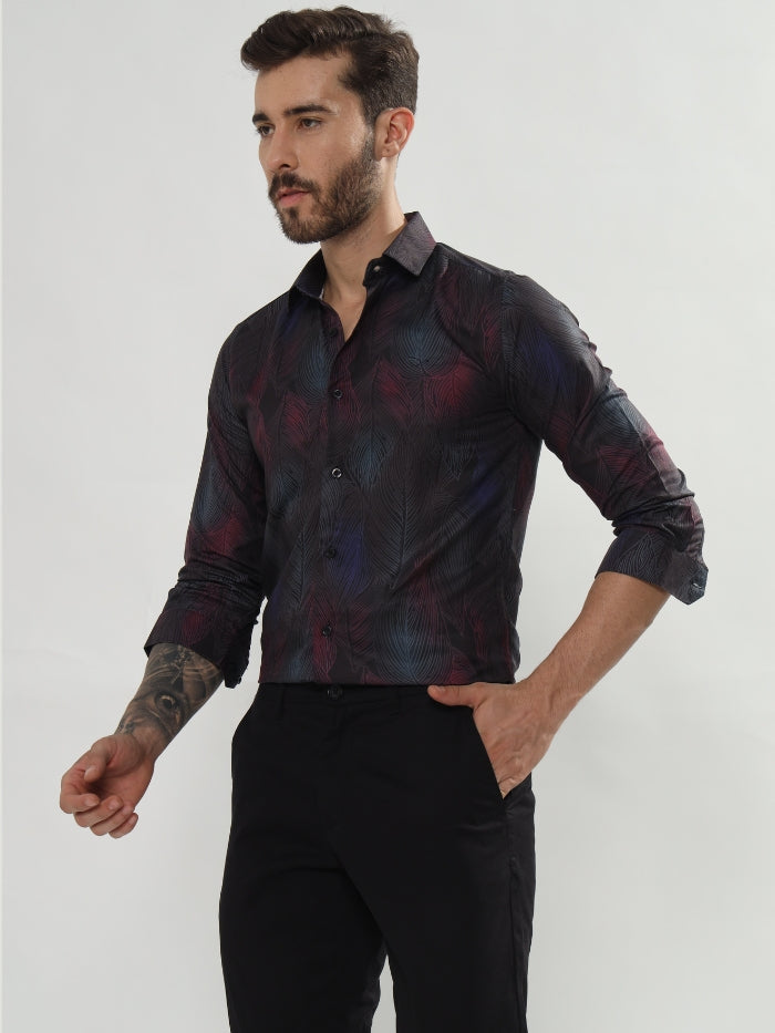 ABSTRACT LEAF PRINT SHIRT  BARTLETS - BLACK