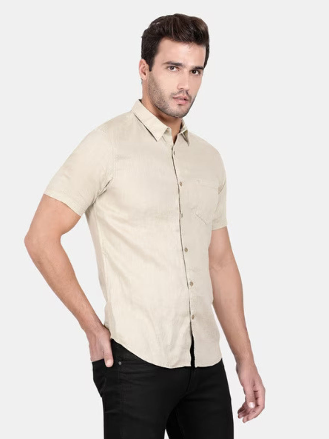 Classic Sandal Short Sleeve Linen Shirt for Effortless Style Statement