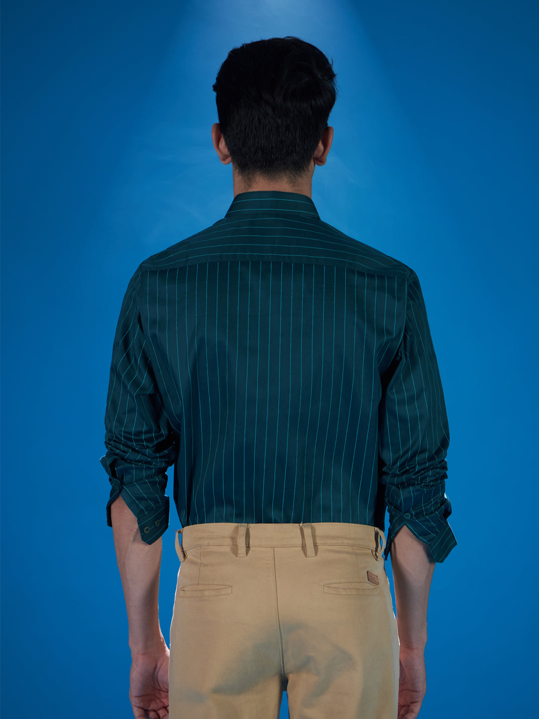 Stylish Green Cotton Stretch Stripe Shirt for Effortless Elegance