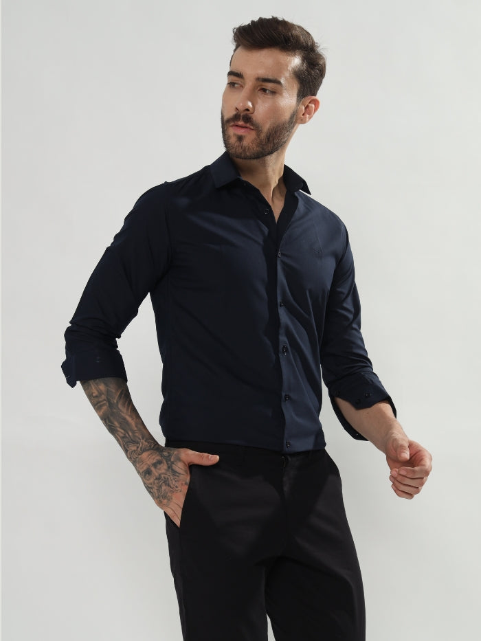 SATIN STRETCH SHIRT HOLAND - NAVY