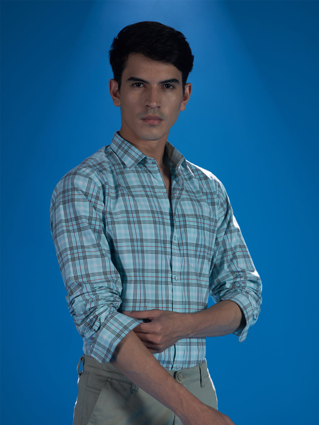 Classic Sky Blue Checked Shirt for a Timeless Style Statement