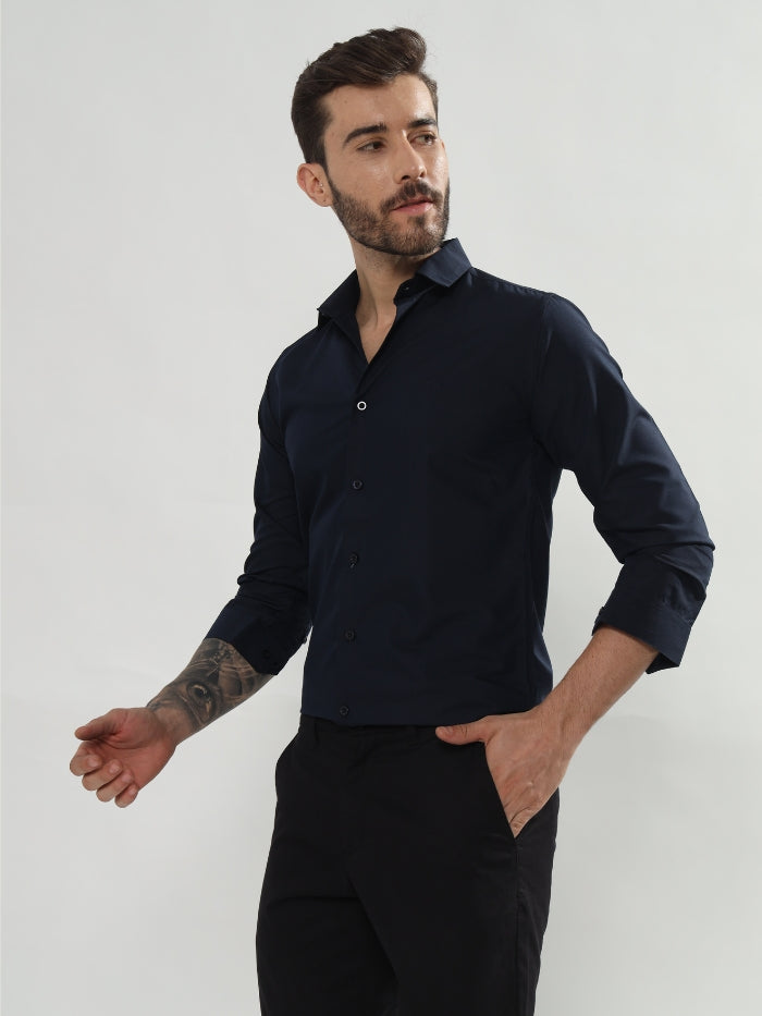 SATIN STRETCH SHIRT HOLAND - NAVY