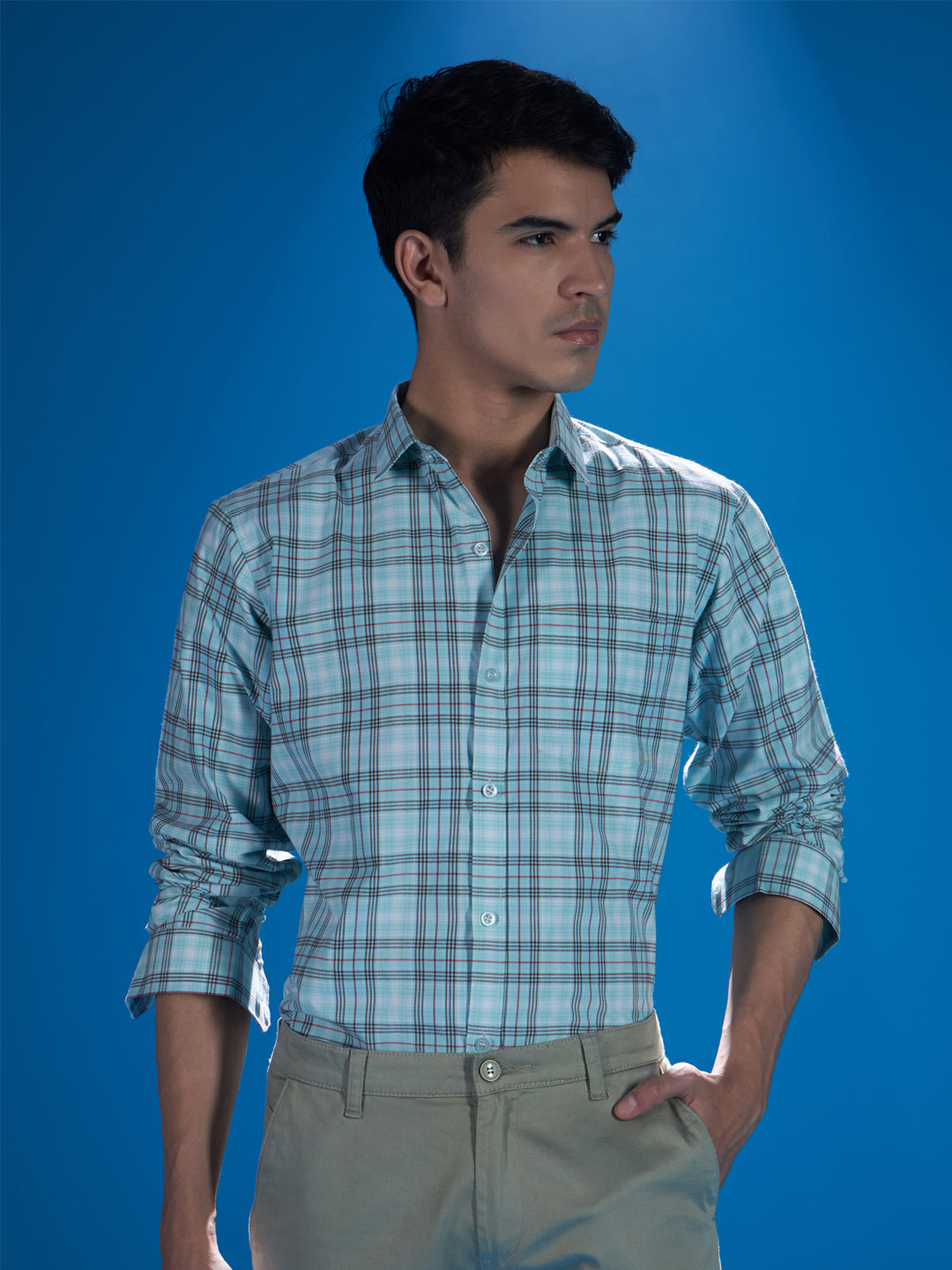 Classic Sky Blue Checked Shirt for a Timeless Style Statement