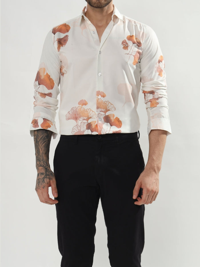 FLORAL PRINT SHIRT BOURBON - BEIGE