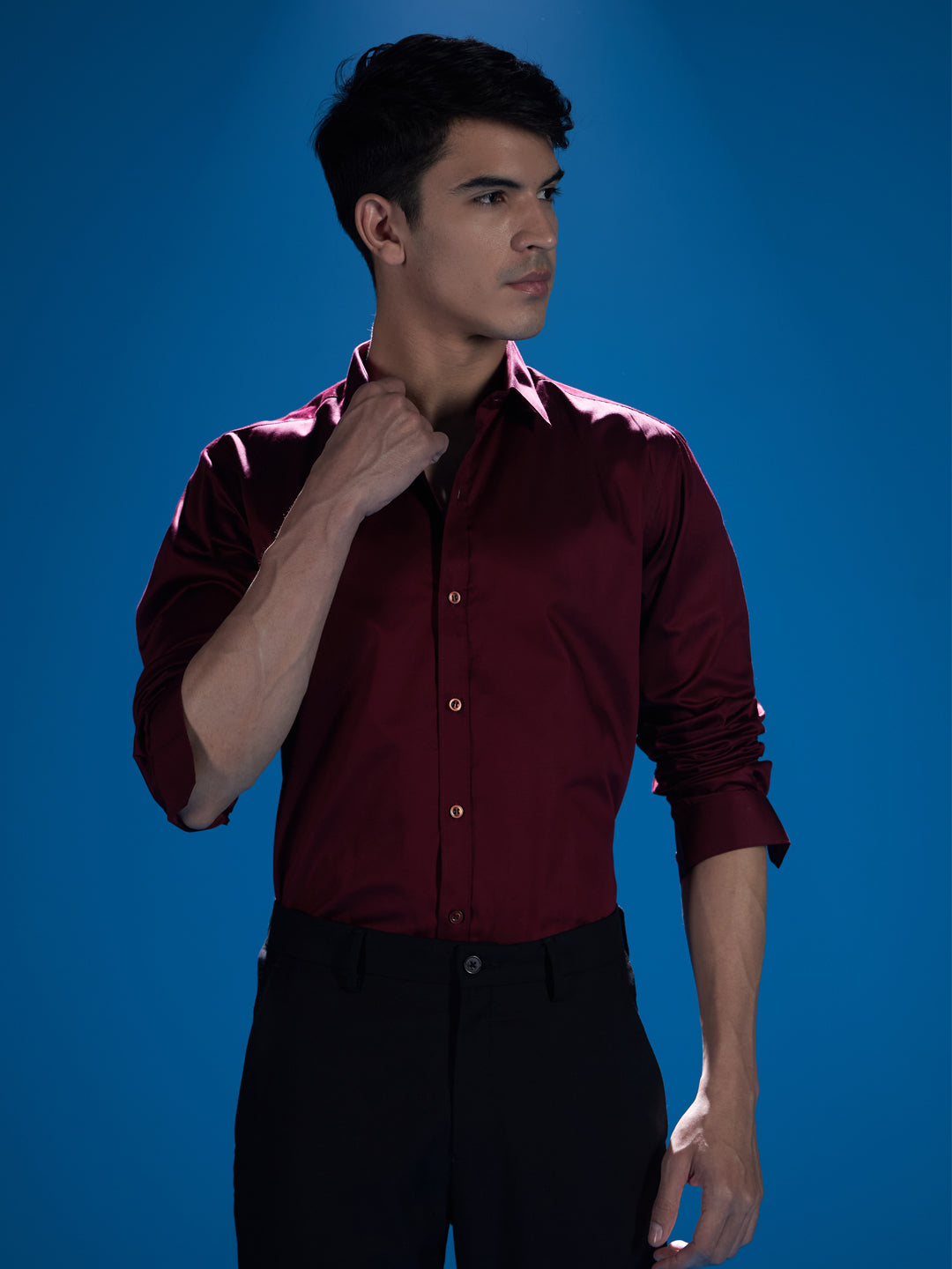 Classic Maroon Solid Shirt - Full Sleeve for Effortless Elegance