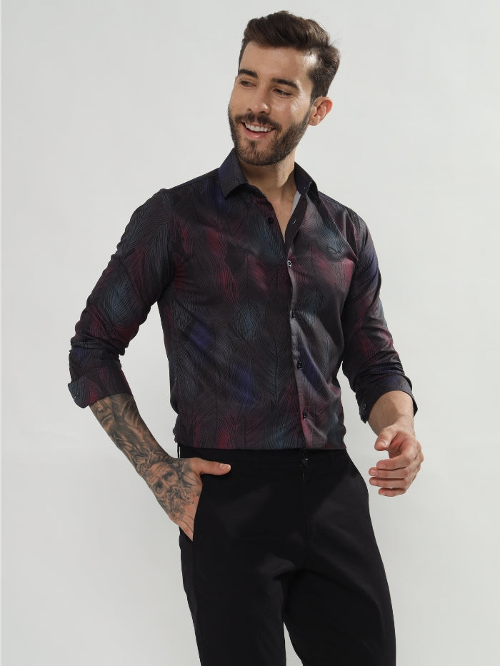 ABSTRACT LEAF PRINT SHIRT  BARTLETS - BLACK