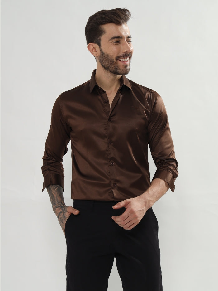 SATIN STRETCH SHIRT HOLAND - RUST