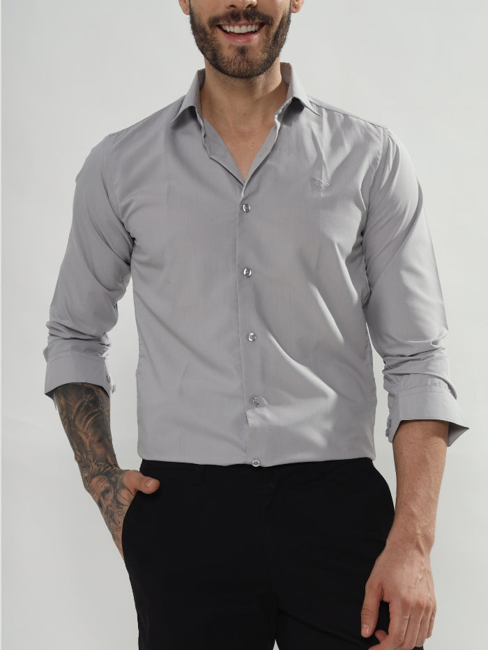 SATIN STRETCH SHIRT OXFOM - GREY