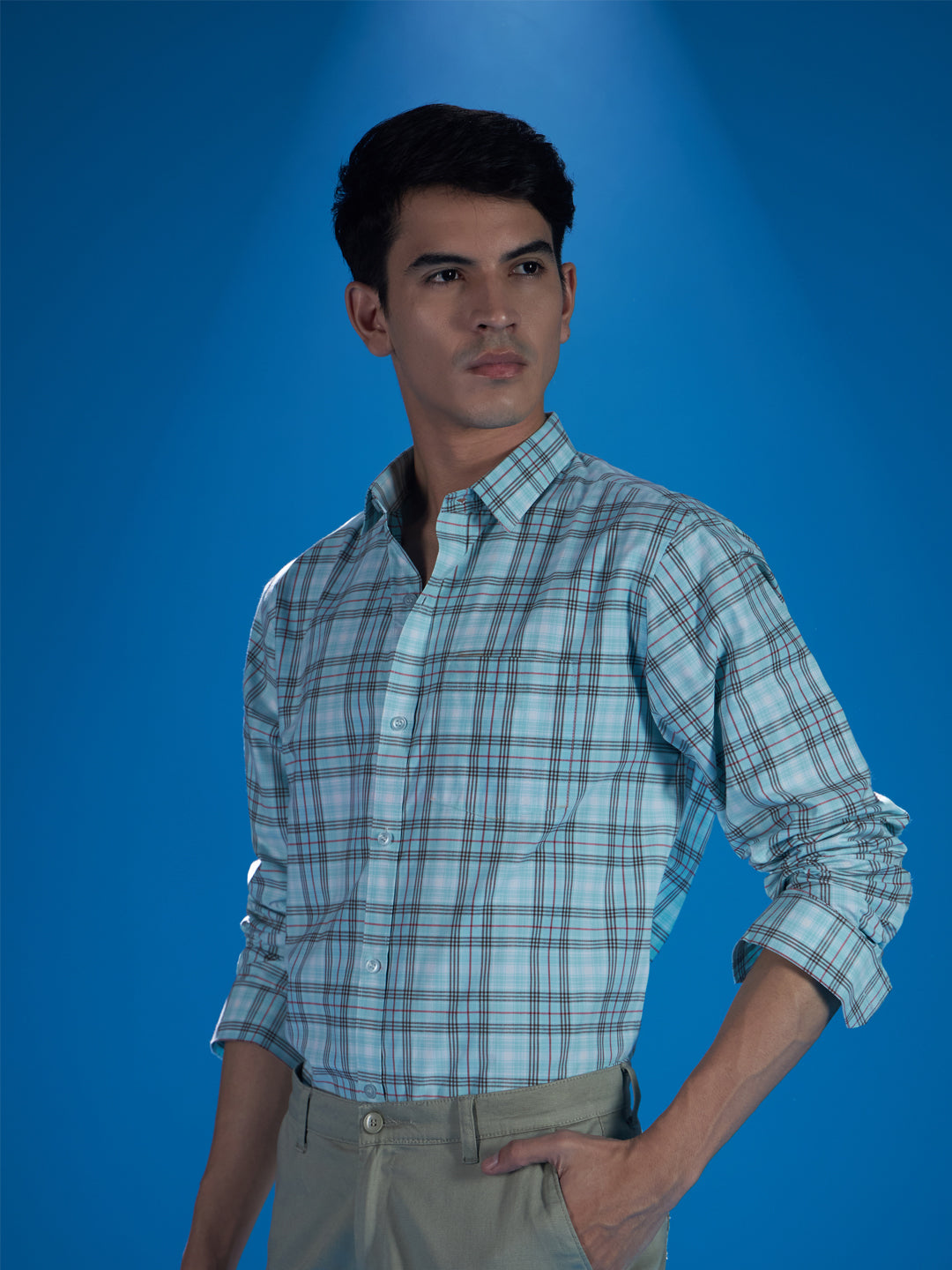 Classic Sky Blue Checked Shirt for a Timeless Style Statement