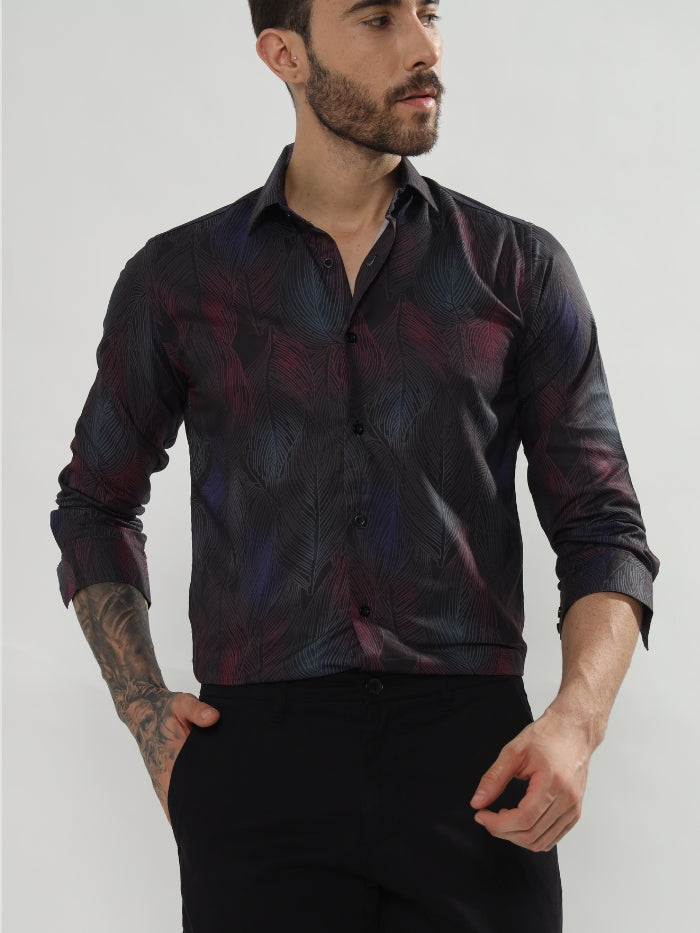 ABSTRACT LEAF PRINT SHIRT  BARTLETS - BLACK