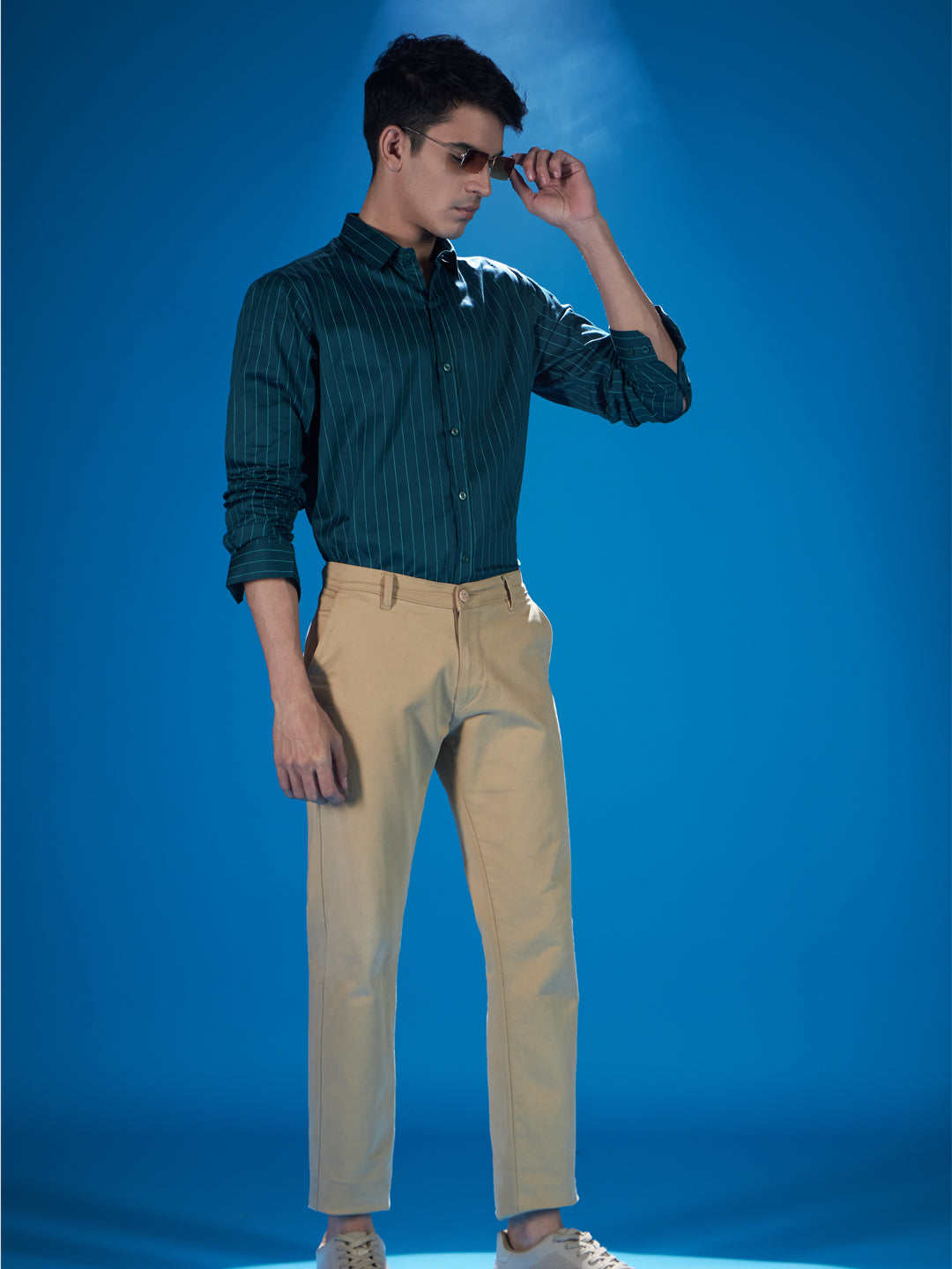 Stylish Green Cotton Stretch Stripe Shirt for Effortless Elegance