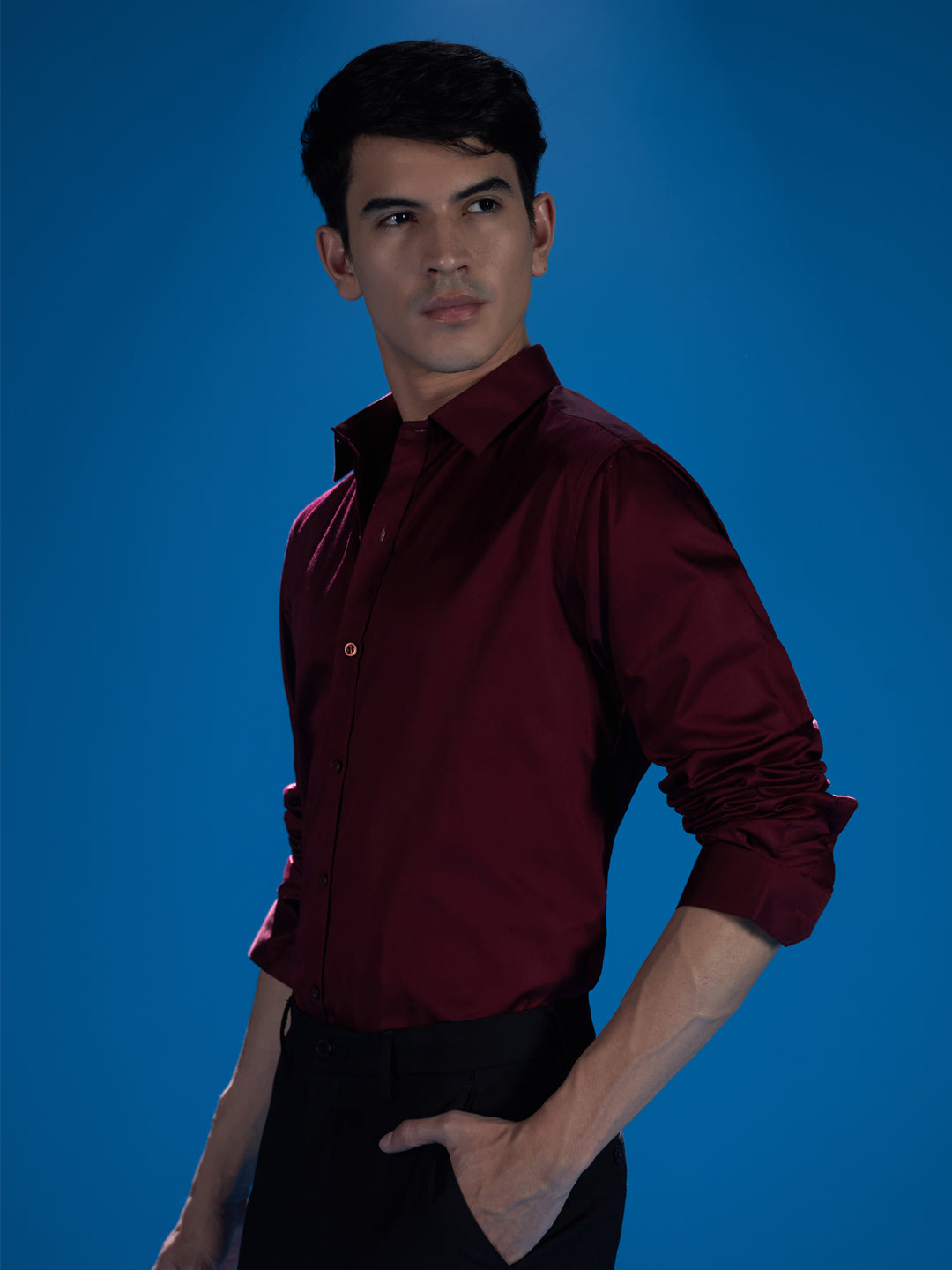 Classic Maroon Solid Shirt - Full Sleeve for Effortless Elegance