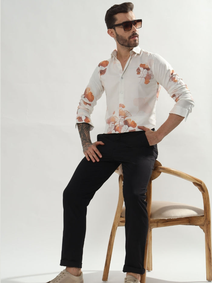 FLORAL PRINT SHIRT BOURBON - BEIGE