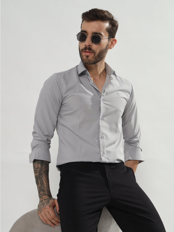 SATIN STRETCH SHIRT OXFOM - GREY