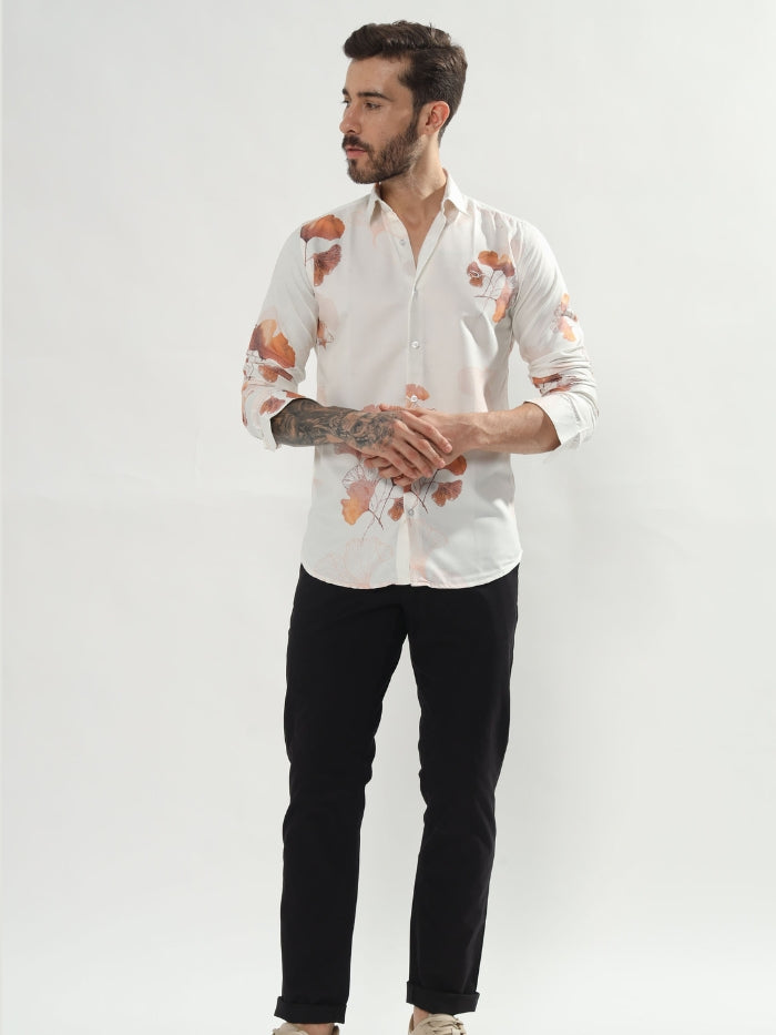 FLORAL PRINT SHIRT BOURBON - BEIGE