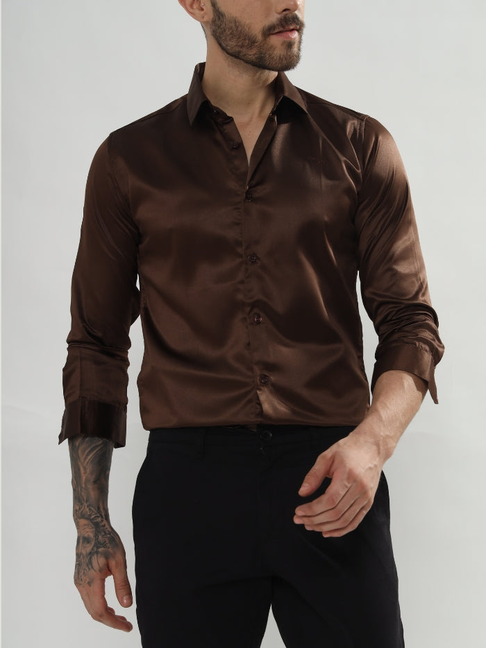 SATIN STRETCH SHIRT HOLAND - RUST