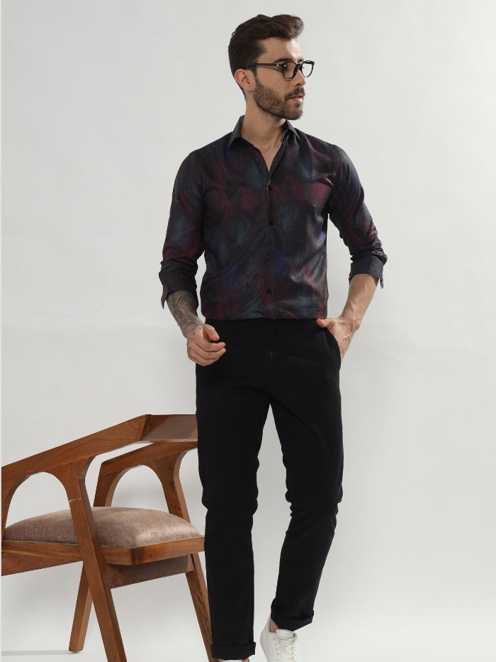 ABSTRACT LEAF PRINT SHIRT  BARTLETS - BLACK