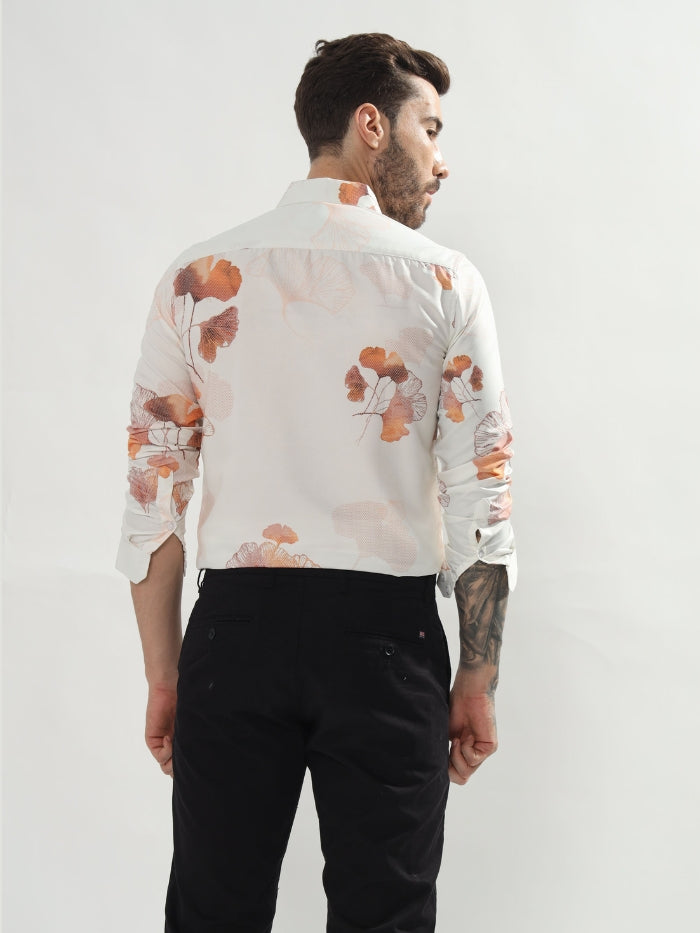 FLORAL PRINT SHIRT BOURBON - BEIGE