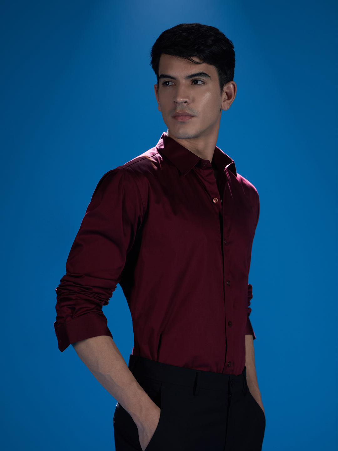 Classic Maroon Solid Shirt - Full Sleeve for Effortless Elegance