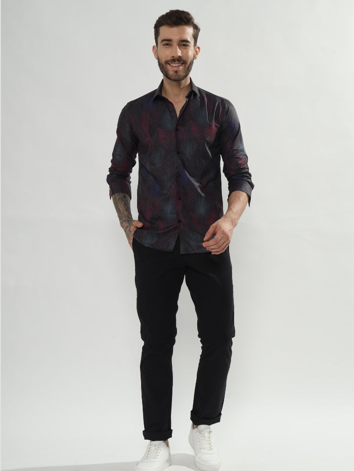 ABSTRACT LEAF PRINT SHIRT  BARTLETS - BLACK