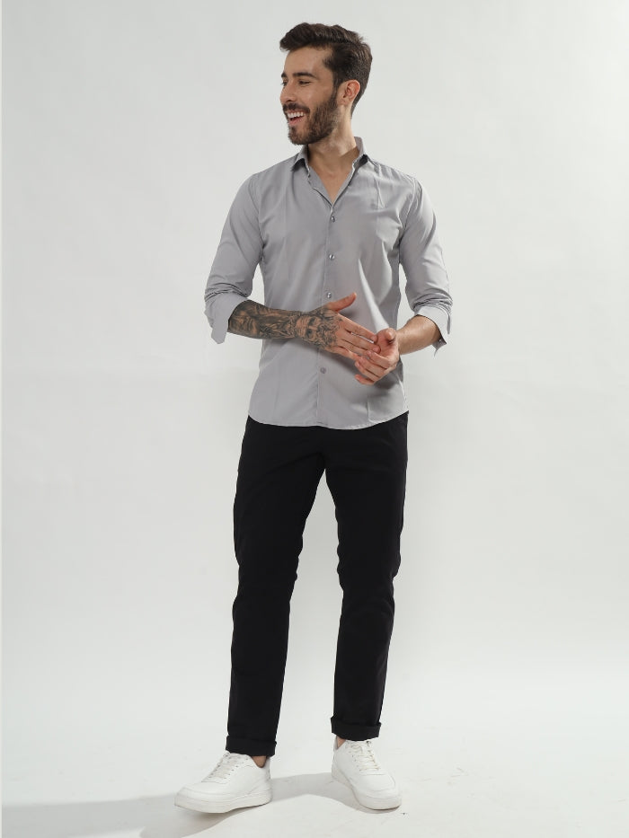 SATIN STRETCH SHIRT OXFOM - GREY