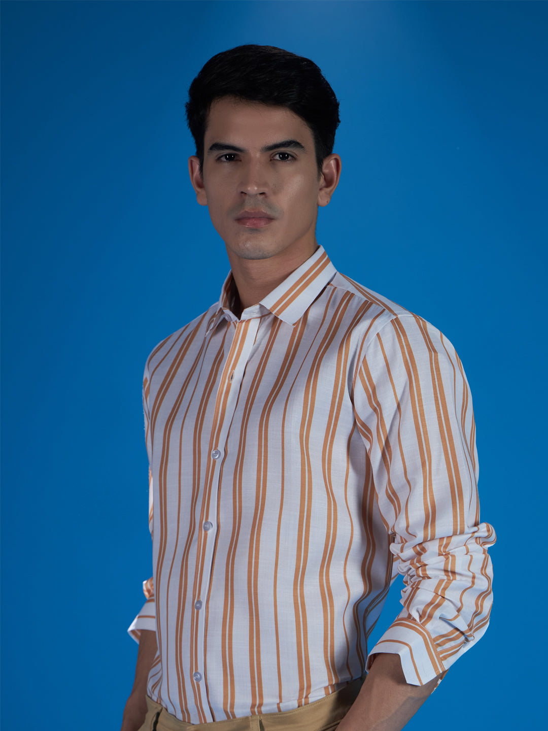 Timeless White Cotton Stretch Stripe Shirt for Effortless Style