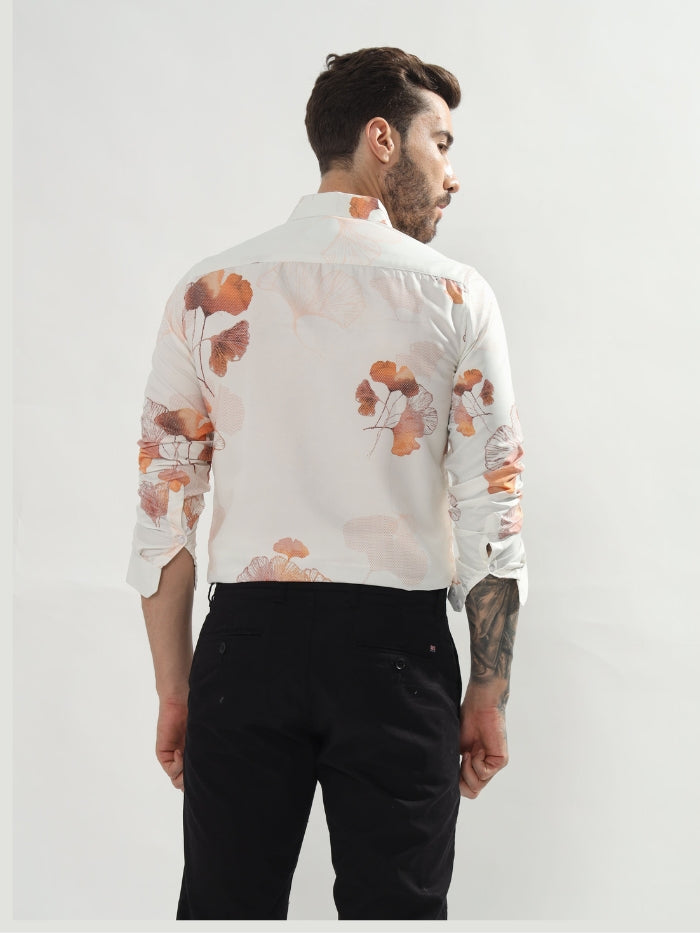 FLORAL PRINT SHIRT BOURBON - BEIGE