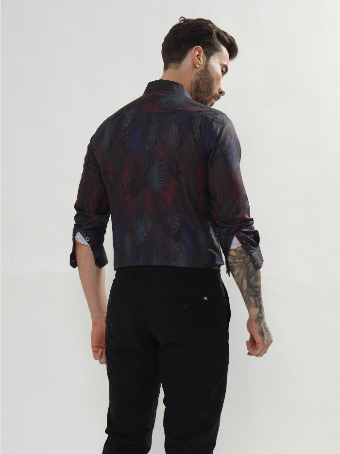 ABSTRACT LEAF PRINT SHIRT  BARTLETS - BLACK