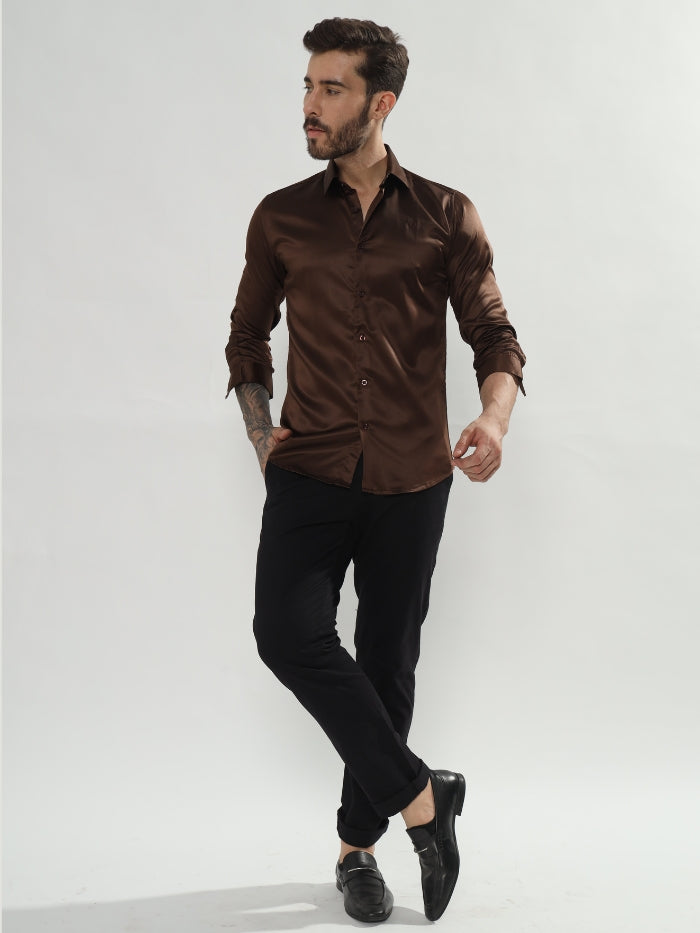 SATIN STRETCH SHIRT HOLAND - RUST