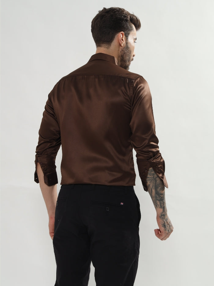 SATIN STRETCH SHIRT HOLAND - RUST