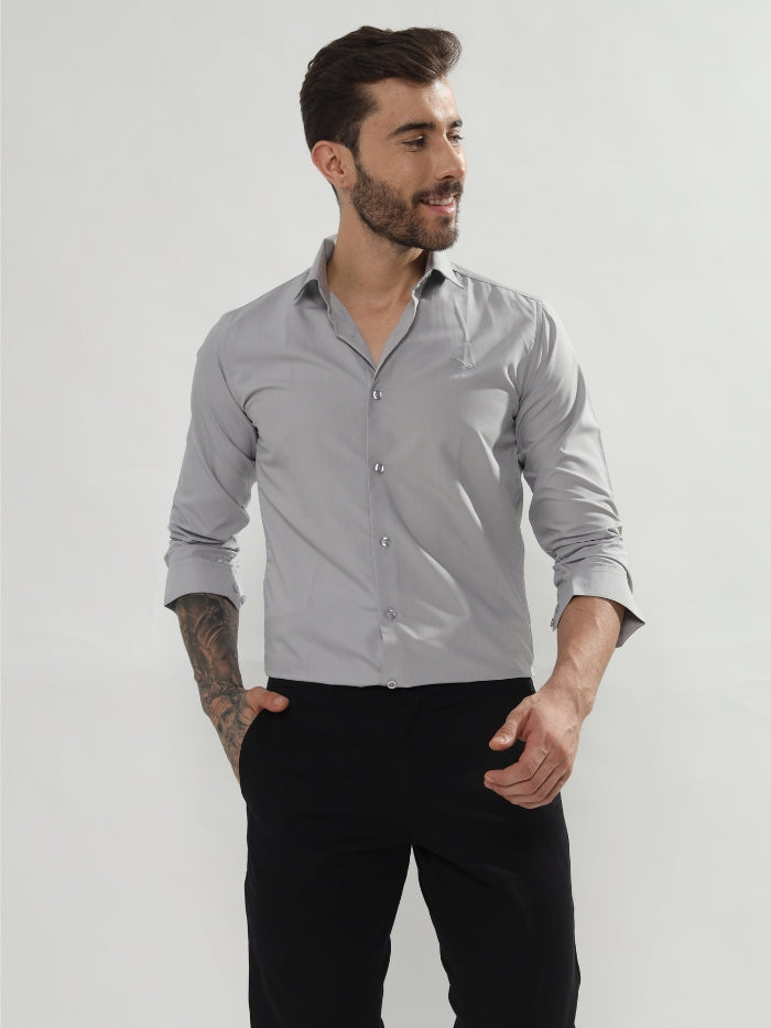 SATIN STRETCH SHIRT OXFOM - GREY