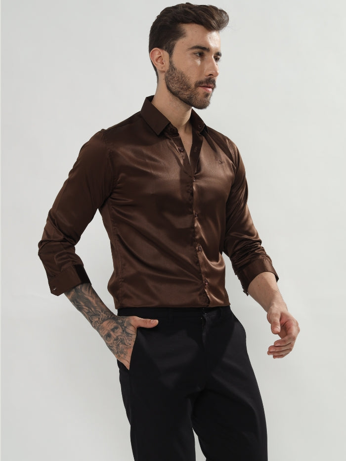 SATIN STRETCH SHIRT HOLAND - RUST