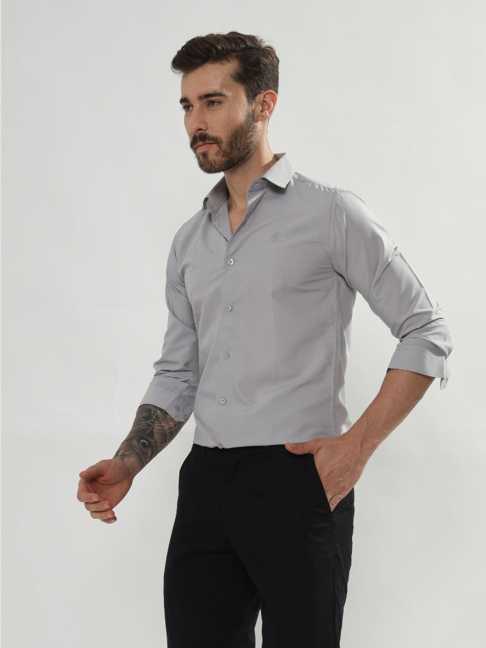 SATIN STRETCH SHIRT OXFOM - GREY