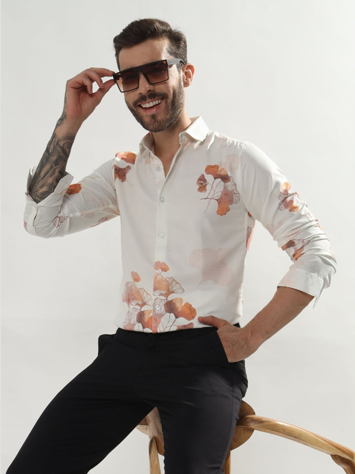 FLORAL PRINT SHIRT BOURBON - BEIGE