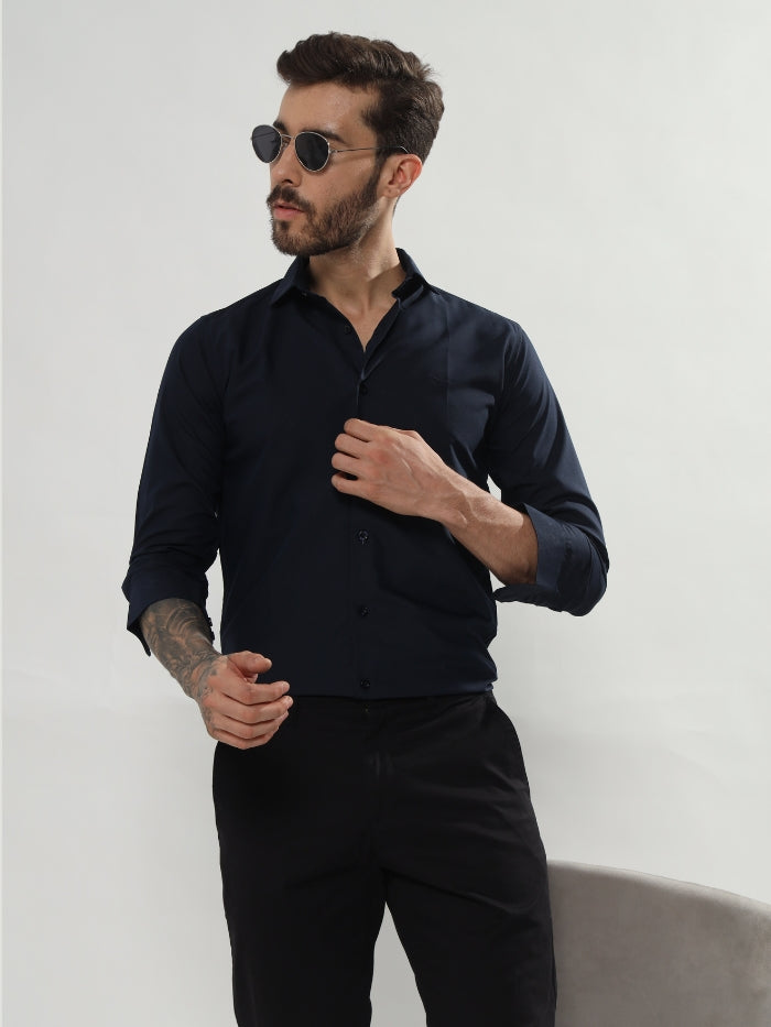 SATIN STRETCH SHIRT HOLAND - NAVY